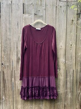 Plum Layered Ruffle Hem Long Sleeve Dress
